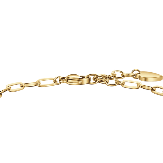 PULSERA DE ACERO DORADO PARA MUJER CON LUNA, CORAZÓN DE CANDADO Y ESTRELLA