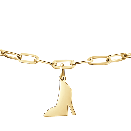 PULSERA DE ACERO DORADO PARA MUJER CON CORAZÓN, ZAPATO Y ESTRELLA