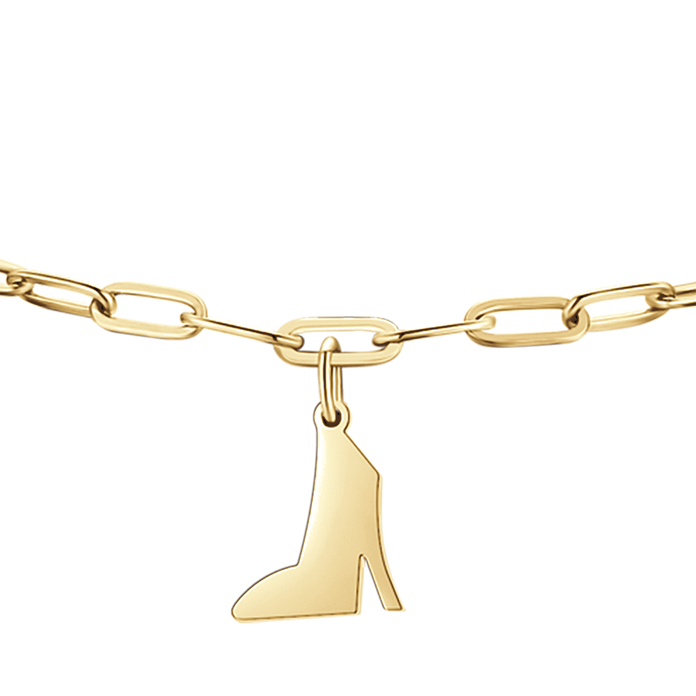 PULSERA DE ACERO DORADO PARA MUJER CON CORAZÓN, ZAPATO Y ESTRELLA