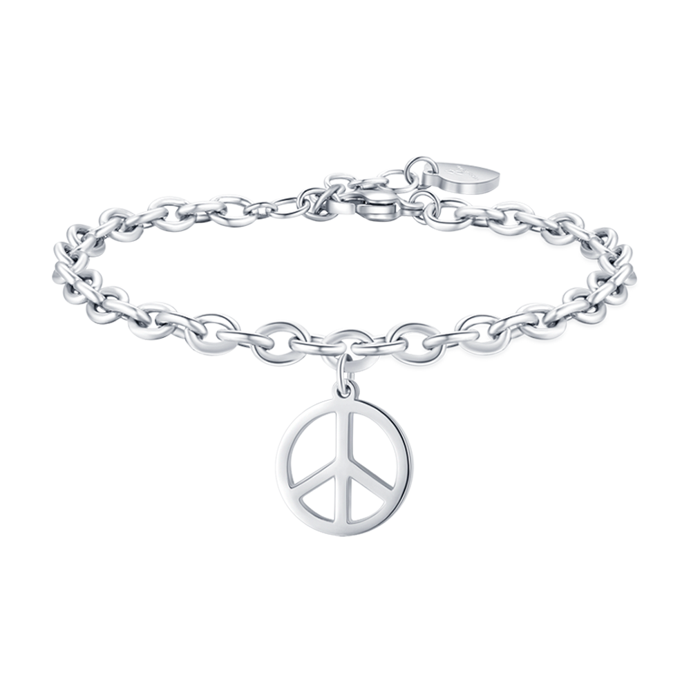 PULSERA DE ACERO PARA MUJER CON EL SÍMBOLO DE LA PAZ