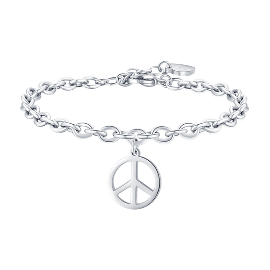 PULSERA DE ACERO PARA MUJER CON EL SÍMBOLO DE LA PAZ