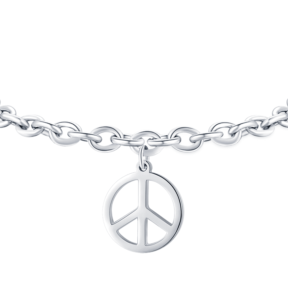 PULSERA DE ACERO PARA MUJER CON EL SÍMBOLO DE LA PAZ