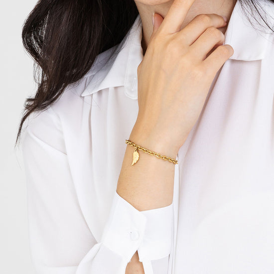 BRAZALETE DE ACERO DORADO PARA MUJER CON ALA