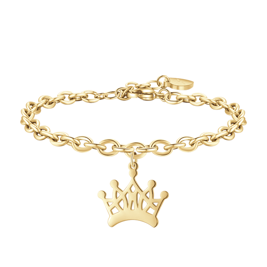 BRAZALETE DE ACERO DORADO PARA MUJER CON CORONA