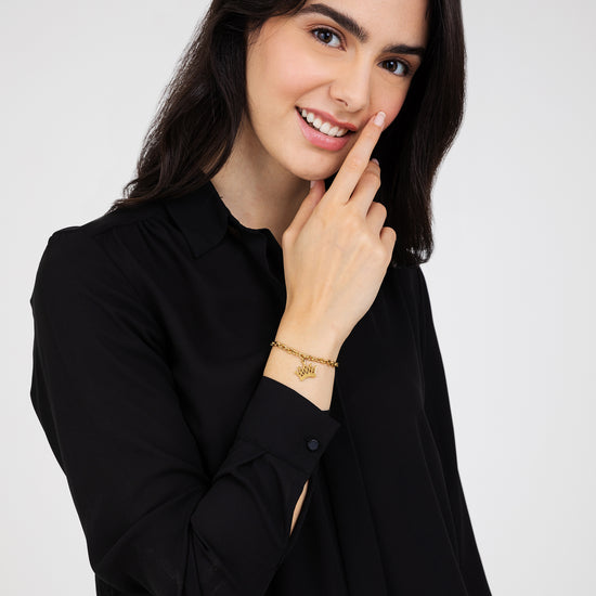 BRAZALETE DE ACERO DORADO PARA MUJER CON CORONA