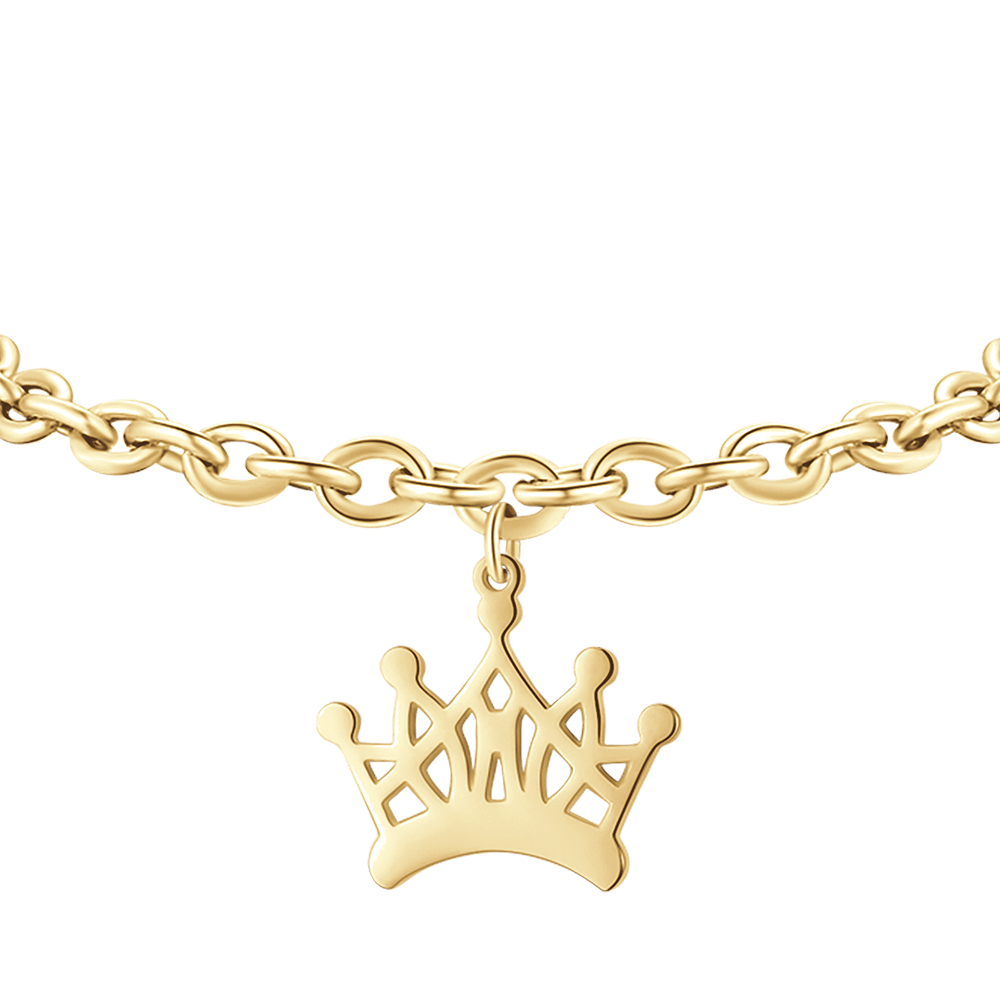 BRAZALETE DE ACERO DORADO PARA MUJER CON CORONA