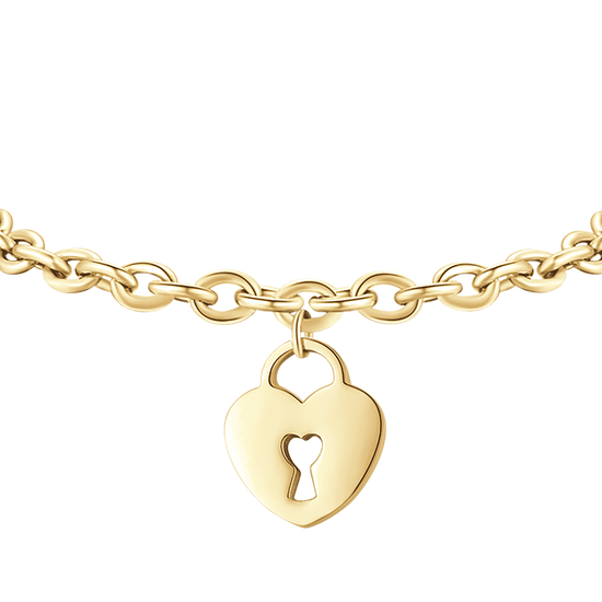 PULSERA DE ACERO DORADO CON CIERRE DE CORAZÓN PARA MUJER
