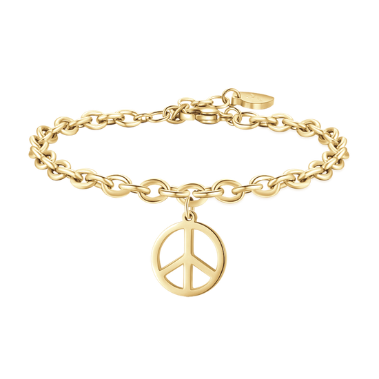 PULSERA DE ACERO DORADO PARA MUJER CON EL SÍMBOLO DE LA PAZ