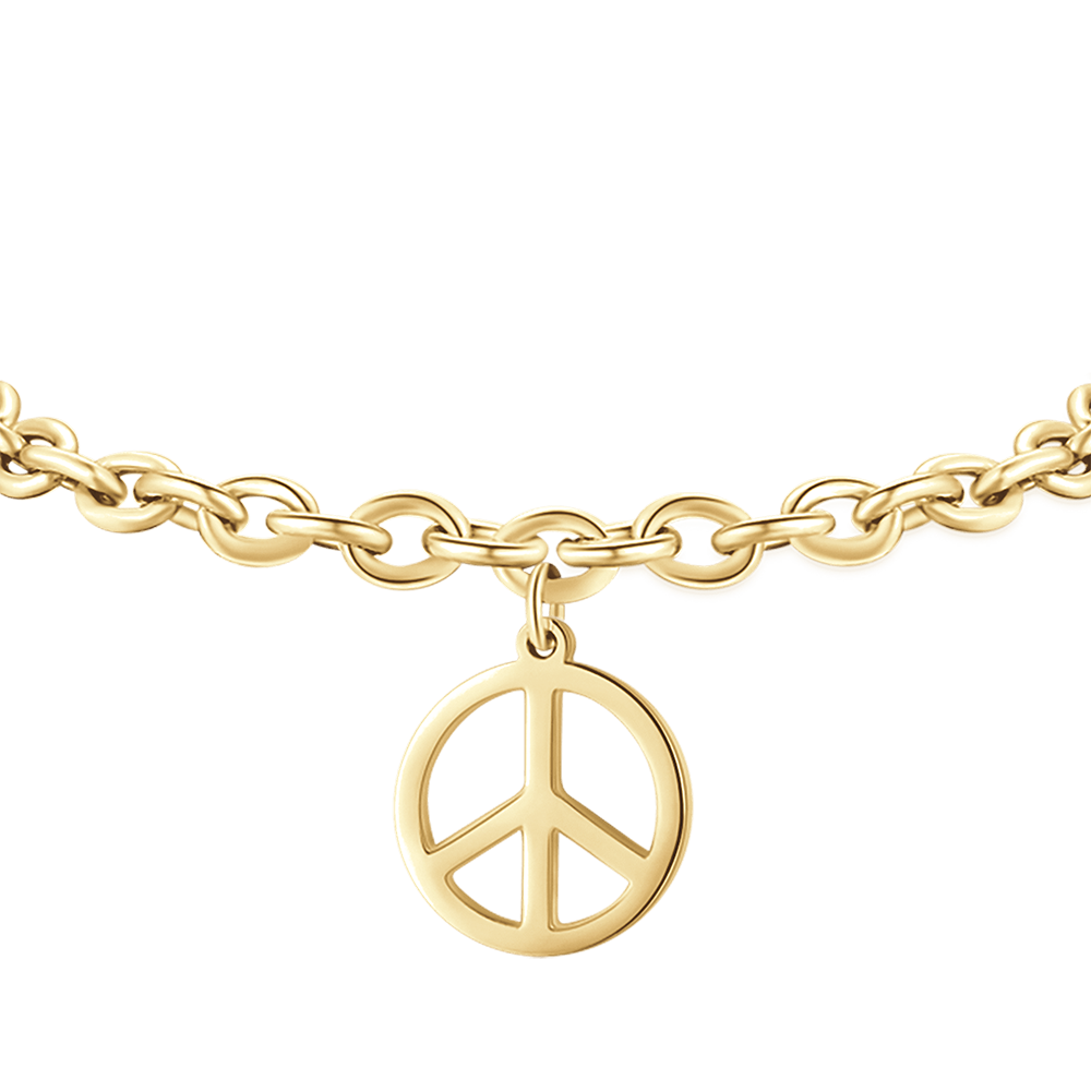 PULSERA DE ACERO DORADO PARA MUJER CON EL SÍMBOLO DE LA PAZ