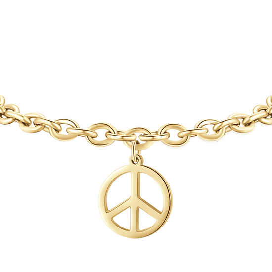PULSERA DE ACERO DORADO PARA MUJER CON EL SÍMBOLO DE LA PAZ
