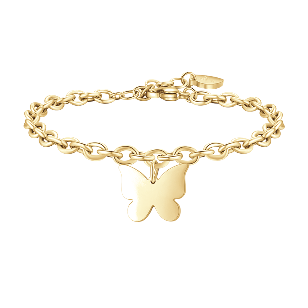 PULSERA DE ACERO DORADO PARA MUJER CON MARIPOSA