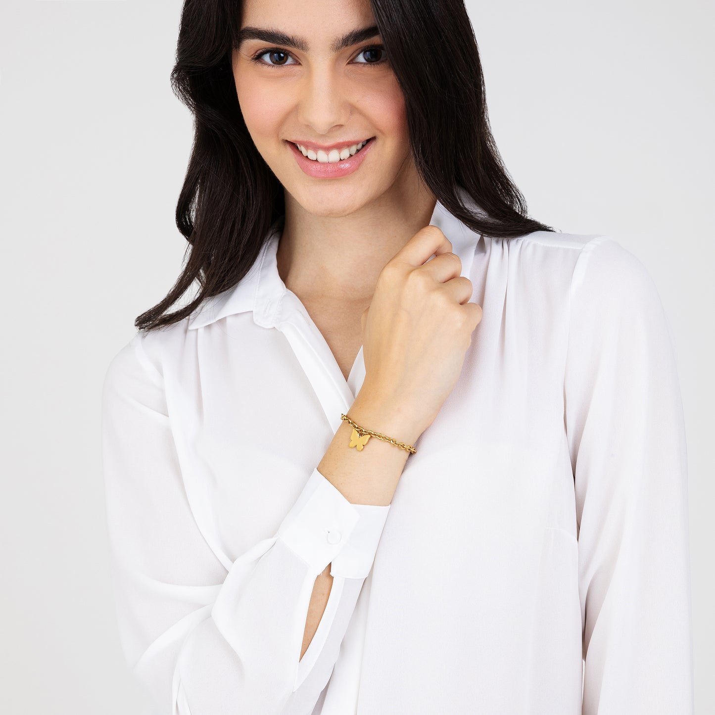 PULSERA DE ACERO DORADO PARA MUJER CON MARIPOSA