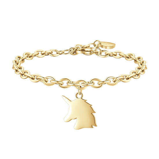PULSERA DE ACERO DORADO PARA MUJER CON UNICORNIO