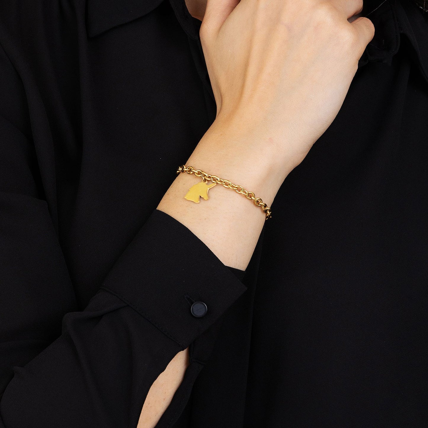 PULSERA DE ACERO DORADO PARA MUJER CON UNICORNIO