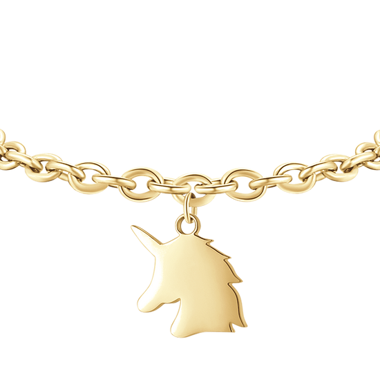 PULSERA DE ACERO DORADO PARA MUJER CON UNICORNIO
