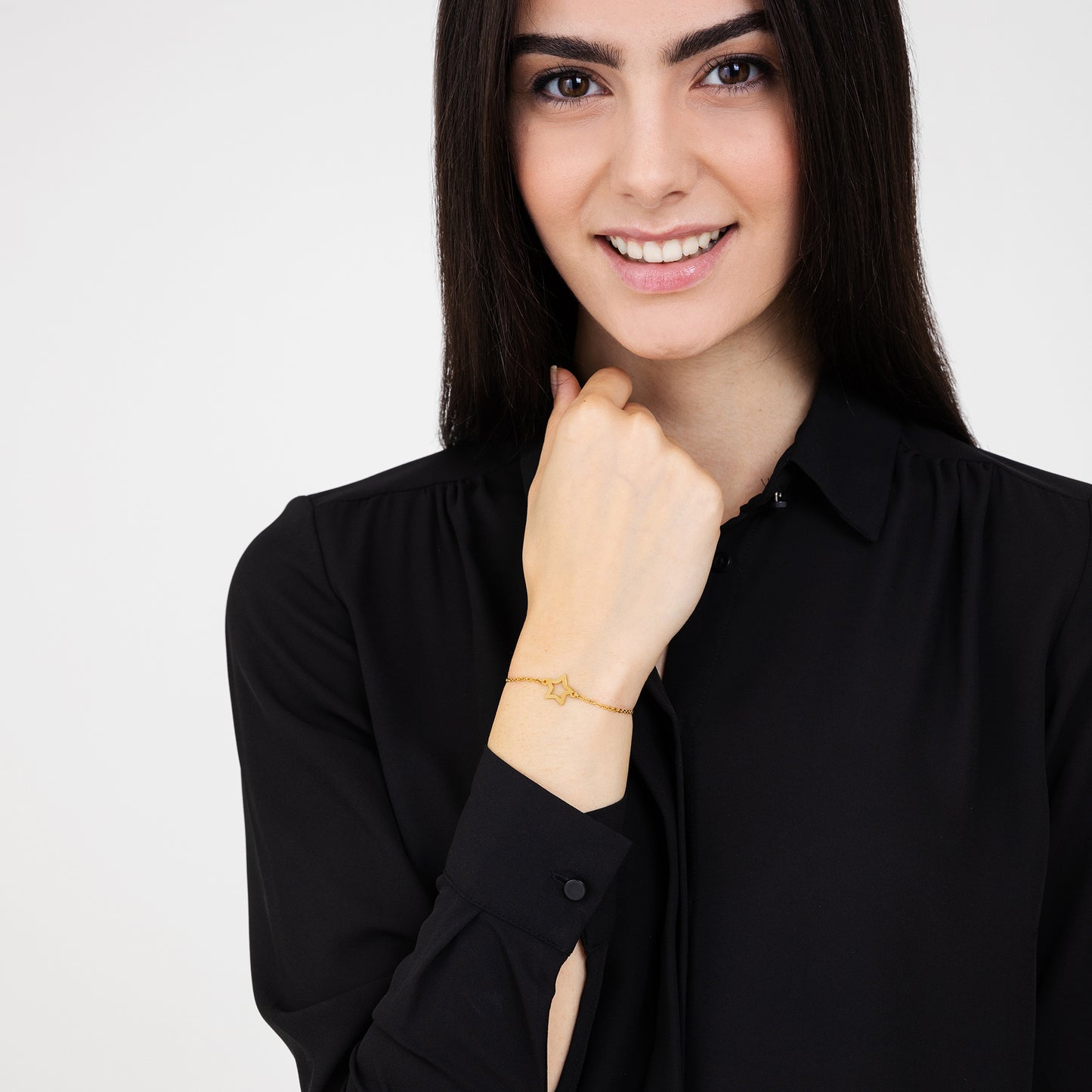 PULSERA DE ACERO DORADO ESTRELLA HUECA PARA MUJER
