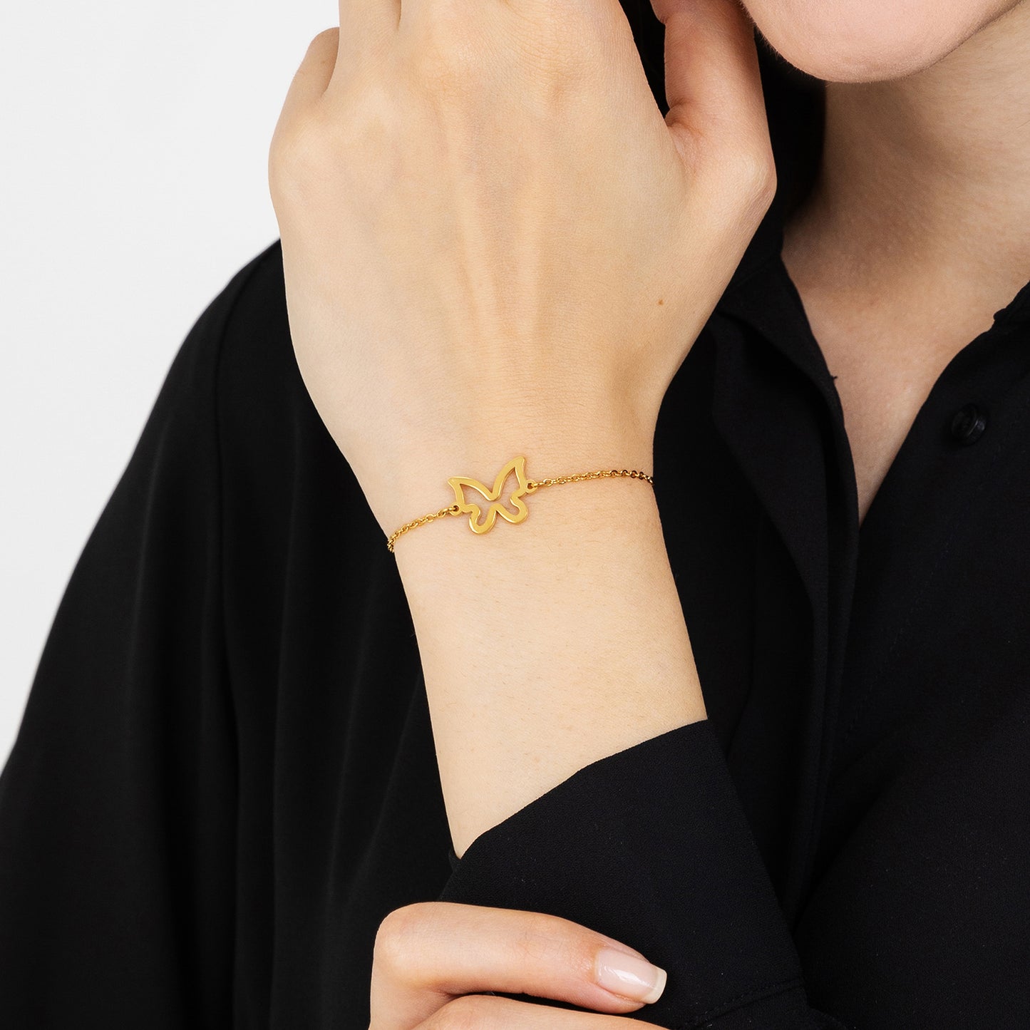 PULSERA DE ACERO DORADO PARA MUJER CON MARIPOSA HUECA