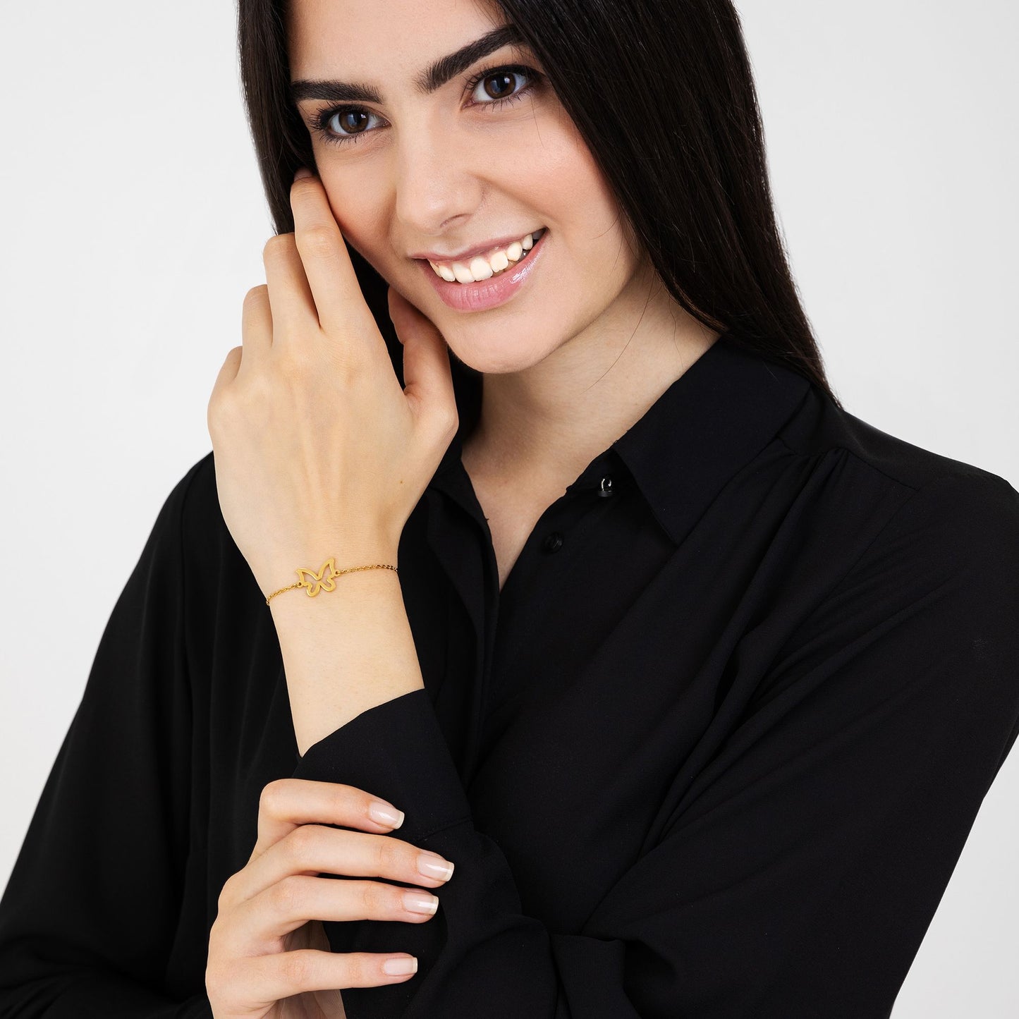 PULSERA DE ACERO DORADO PARA MUJER CON MARIPOSA HUECA