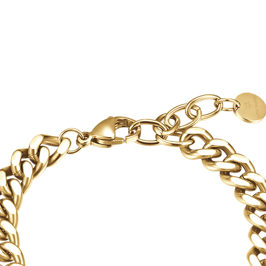 Subir foto a la Galería PULSERA DE ACERO ORO PARA MUJER CON ELEMENTOS Y CRISTALES BLANCOS
