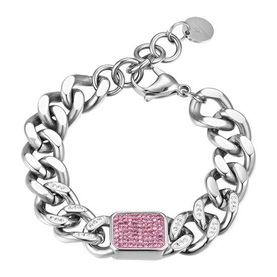 PULSERA DE ACERO PARA MUJER CON CRISTALES FUCSIA