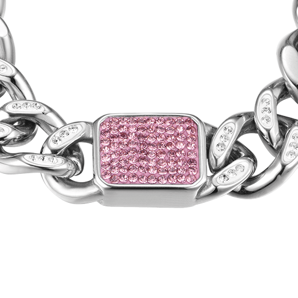 PULSERA DE ACERO PARA MUJER CON CRISTALES FUCSIA