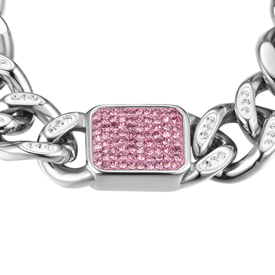 PULSERA DE ACERO PARA MUJER CON CRISTALES FUCSIA