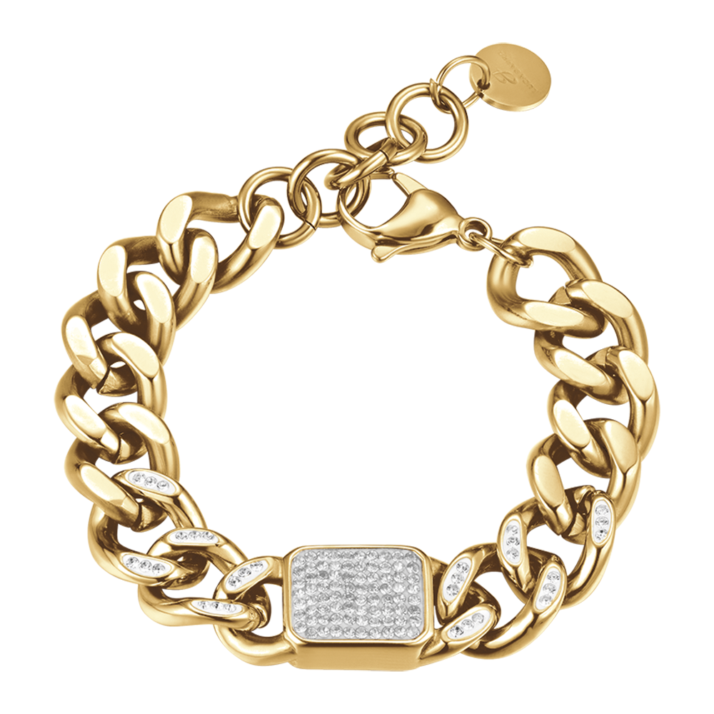 PULSERA DE MUJER DE ACERO DORADO Y CRISTAL BLANCO