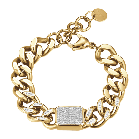 PULSERA DE MUJER DE ACERO DORADO Y CRISTAL BLANCO