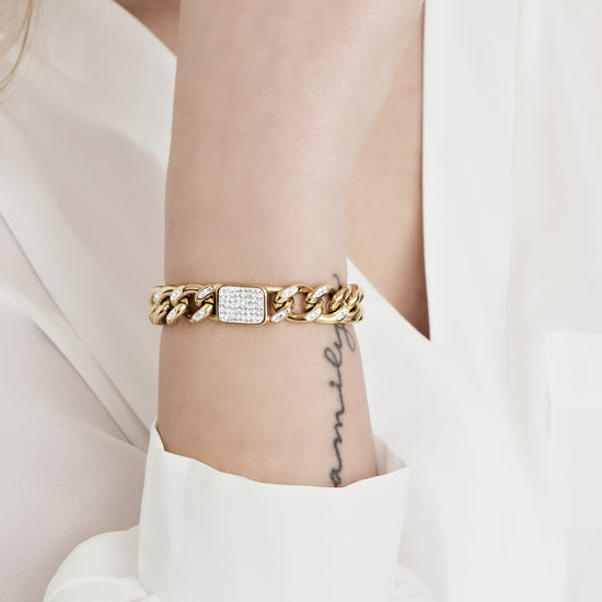PULSERA DE MUJER DE ACERO DORADO Y CRISTAL BLANCO