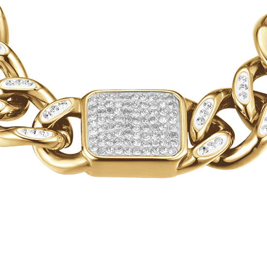 PULSERA DE MUJER DE ACERO DORADO Y CRISTAL BLANCO