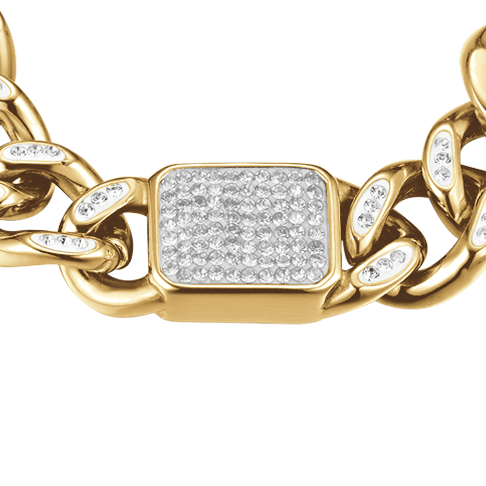 PULSERA DE MUJER DE ACERO DORADO Y CRISTAL BLANCO
