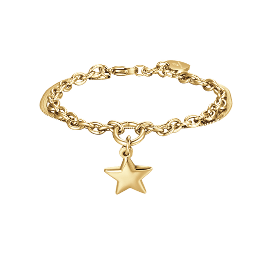 IP PULSERA DE ACERO DORADO PARA MUJER CON ESTRELLA Y CIRCULO