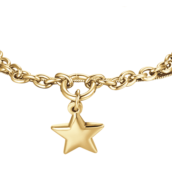 IP PULSERA DE ACERO DORADO PARA MUJER CON ESTRELLA Y CIRCULO