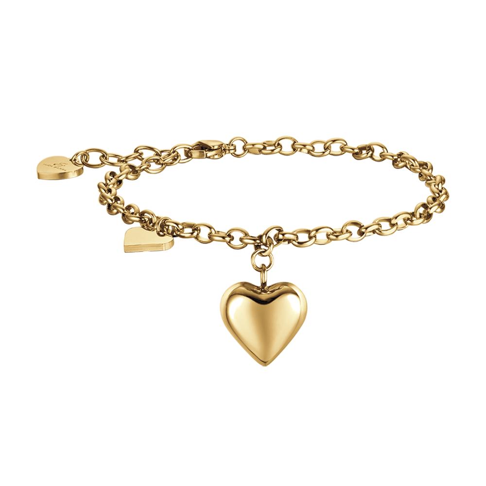 PULSERA DE ACERO DORADO PARA MUJER CON CORAZONES Luca Barra