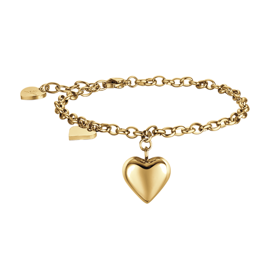 PULSERA DE ACERO DORADO PARA MUJER CON CORAZONES Luca Barra