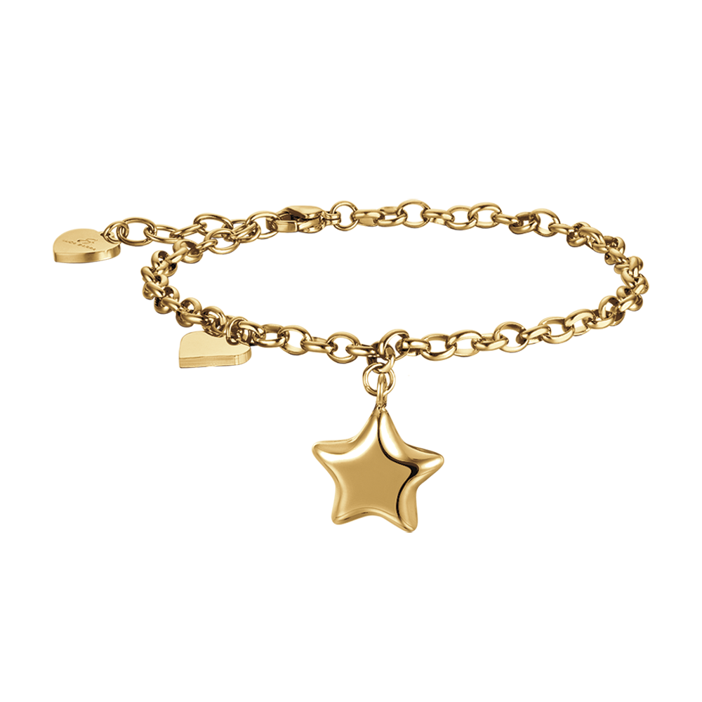 IP PULSERA DE ACERO DORADO PARA MUJER CON ESTRELLA Y CORAZÓN