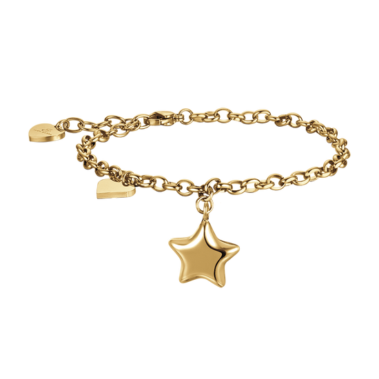 IP PULSERA DE ACERO DORADO PARA MUJER CON ESTRELLA Y CORAZÓN