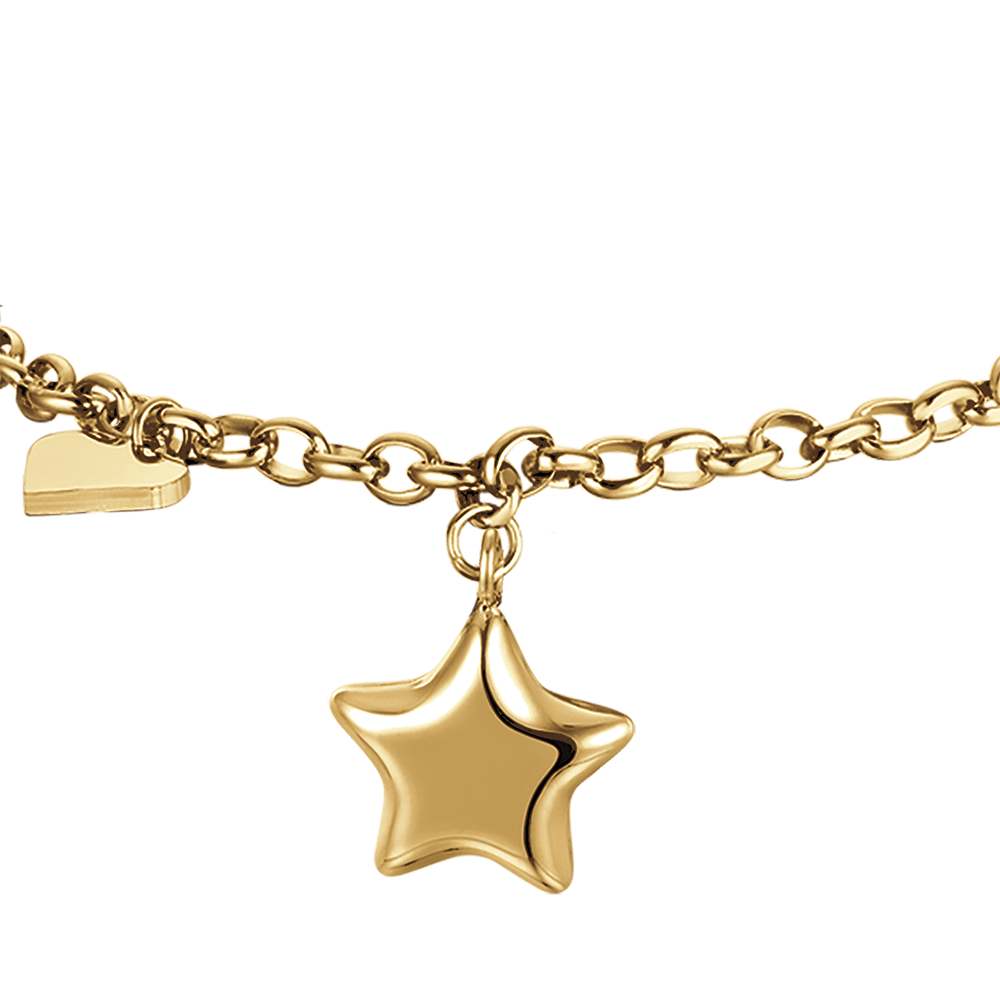IP PULSERA DE ACERO DORADO PARA MUJER CON ESTRELLA Y CORAZÓN