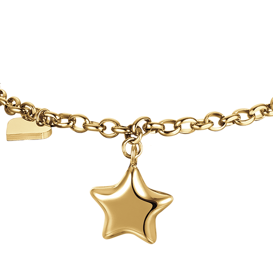 IP PULSERA DE ACERO DORADO PARA MUJER CON ESTRELLA Y CORAZÓN
