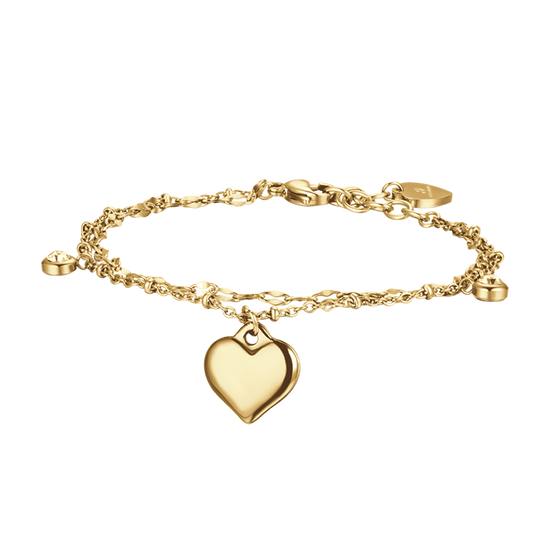 IP PULSERA DE ACERO DORADO PARA MUJER CON CORAZÓN Y CRISTALES BLANCOS
