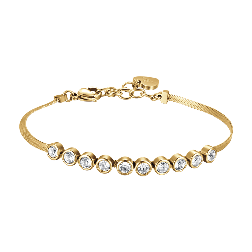 IP PULSERA DE ACERO DORADO PARA MUJER CON PIEDRAS BLANCAS