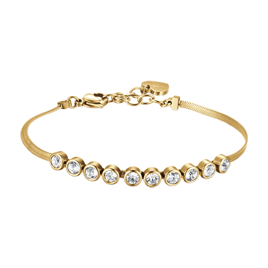 IP PULSERA DE ACERO DORADO PARA MUJER CON PIEDRAS BLANCAS