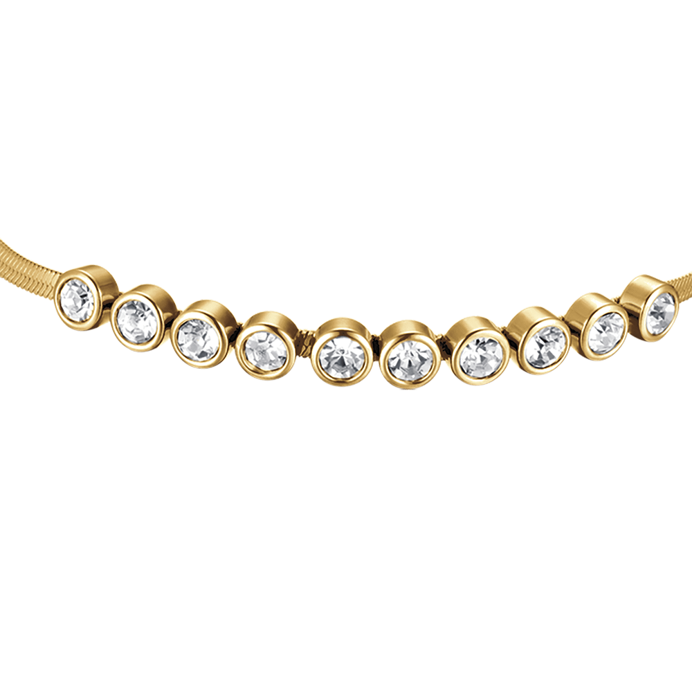 IP PULSERA DE ACERO DORADO PARA MUJER CON PIEDRAS BLANCAS