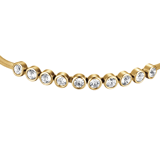 IP PULSERA DE ACERO DORADO PARA MUJER CON PIEDRAS BLANCAS