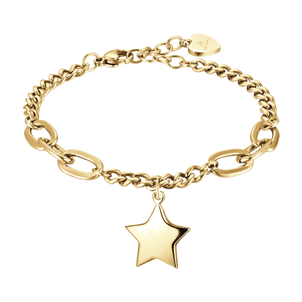 IP BRAZALETE DE ACERO DORADO PARA MUJER CON ESTRELLA COMPLETA