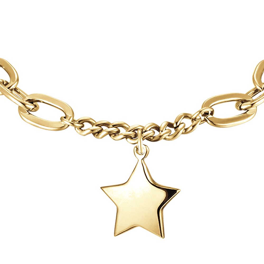 IP BRAZALETE DE ACERO DORADO PARA MUJER CON ESTRELLA COMPLETA