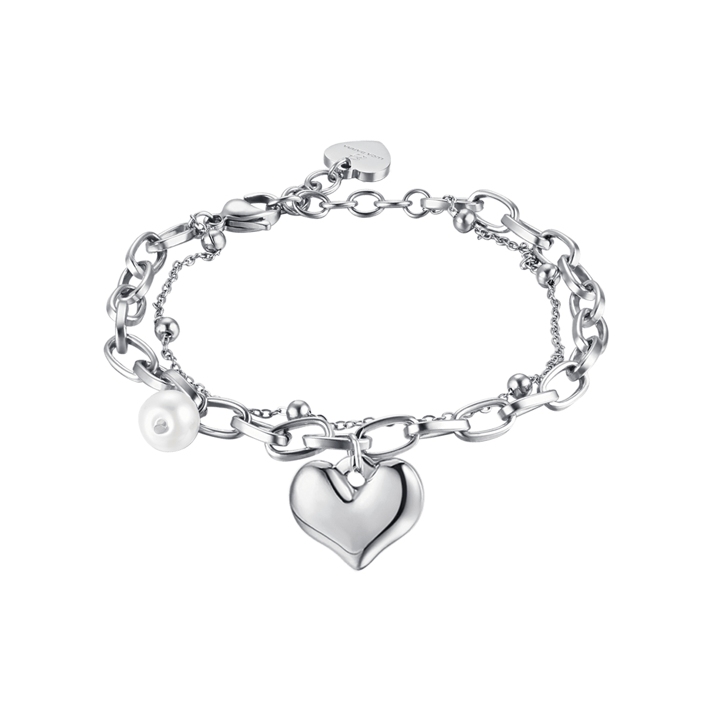 PULSERA DE MUJER EN ACERO CON CORAZÓN Y PERLAS Luca Barra