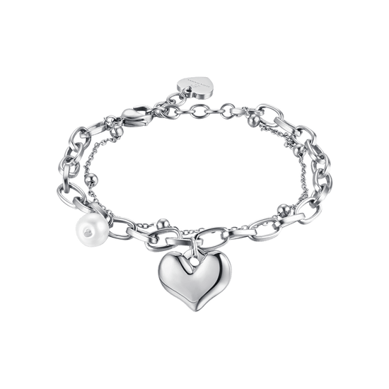 PULSERA DE MUJER EN ACERO CON CORAZÓN Y PERLAS Luca Barra