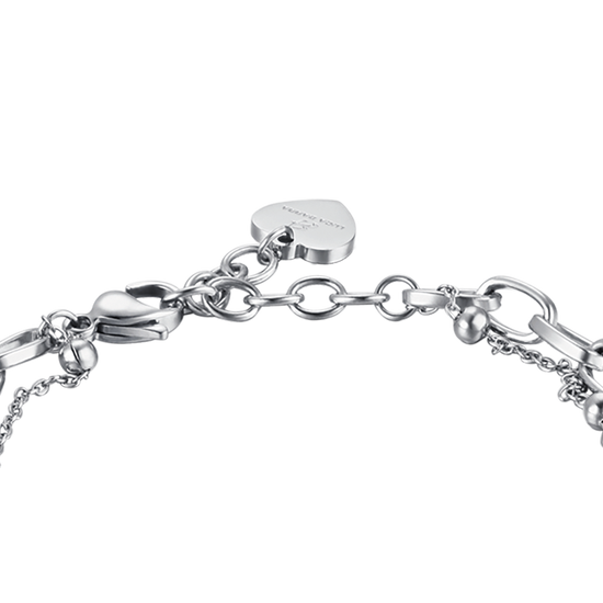 PULSERA DE ACERO PARA MUJER CON CORAZÓN Y PERLAS