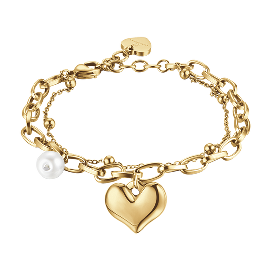 PULSERA DE ACERO PARA MUJER CON CORAZÓN Y PERLAS
